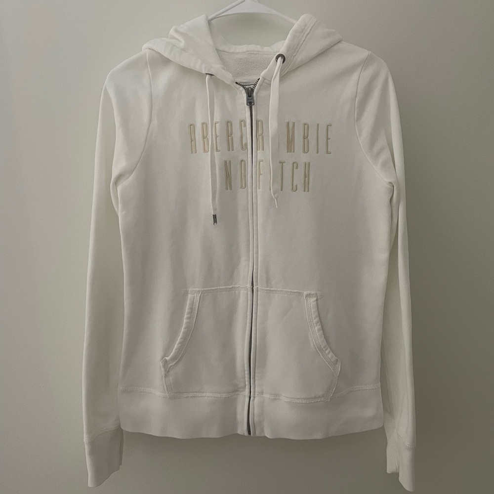 Y2K Abercrombie & Fitch White Zip-Up Hooded Sweatshirt